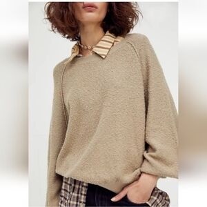 Free People Found My Friend Boucle Pullover Top Size Md French Tan Taupe, Comfy